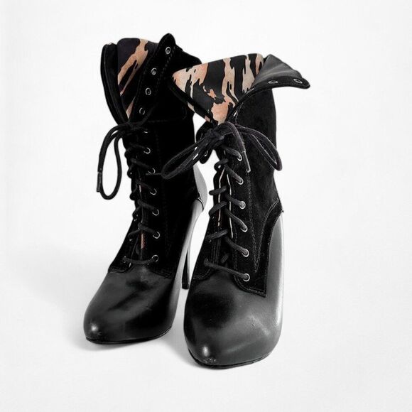 Vintage Y2K Guess Leather Suede Lace Up Military Ankle Stiletto Boots Size 6M - Picture 2 of 5